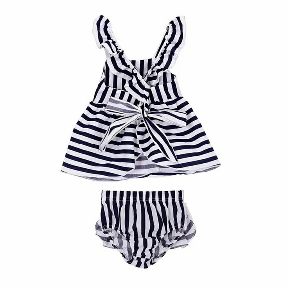 Infant Girls 2 Piece Striped Navy Bloomers & Top - Picture 2 of 3